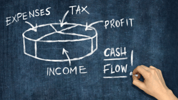 Handwriting cash flow on blackboard.